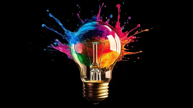 Bunte Glühbirnen-Explosion in dunkler Umgebung