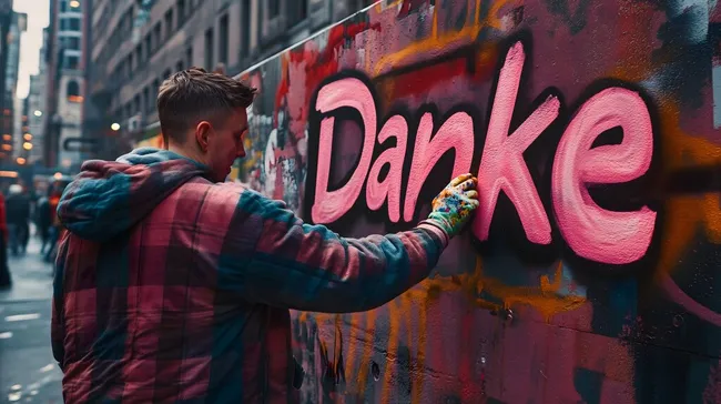 Bunte Graffitiwand mit Danke-Schriftzug