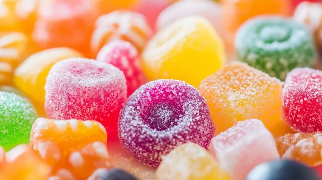 Bunte Gummi-Bonbons in Nahaufnahme