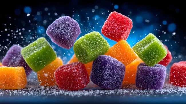 Bunte Gummibärchen in Zuckerwolke