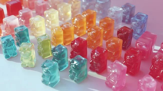 Bunte Gummibärchen-Komposition auf weißem Hintergrund