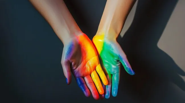 Bunte Hände in Regenbogenfarben - Symbol der Vielfalt