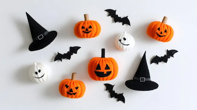 Bunte Halloween-Dekoration auf weißem Hintergrund