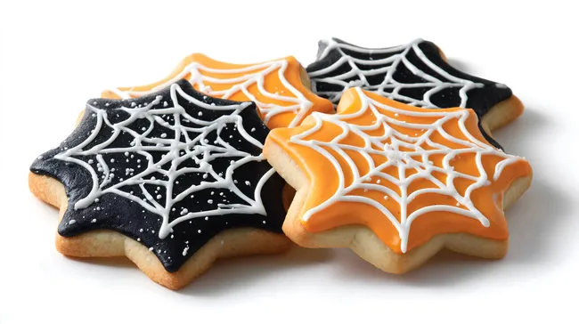 Bunte Halloween-Kekse mit Spinnennetz-Dekor