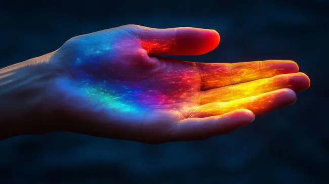 Bunte Handfläche in sanfter Bewegung