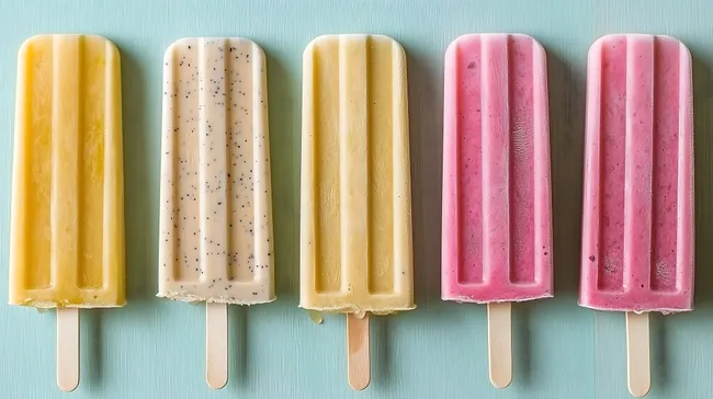 Bunte handgemachte Eis-am-Stiel auf blauem Hintergrund