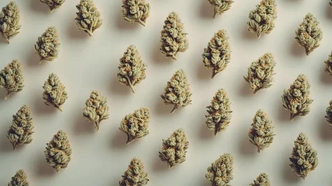 Bunte Hanfblüten auf hellem Hintergrund