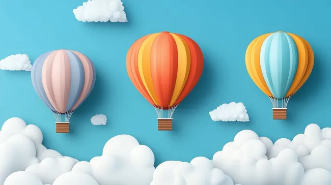 Bunte Heißluftballons schweben über Wolken