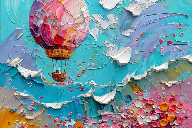 Bunte Heißluftballons vor Türkisfarbenem Hintergrund