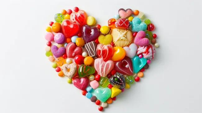 Bunte Herz-Komposition aus Süßigkeiten