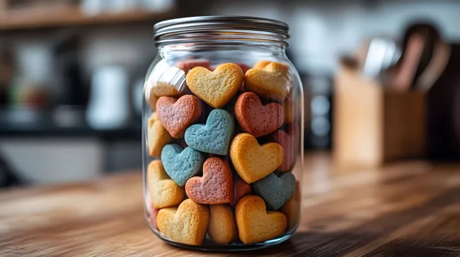 Bunte Herzförmige Kekse in Glasgefäß