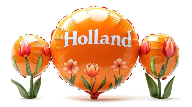 Bunte Holland-Luftballons mit Tulpen in frühlingshaftem Design