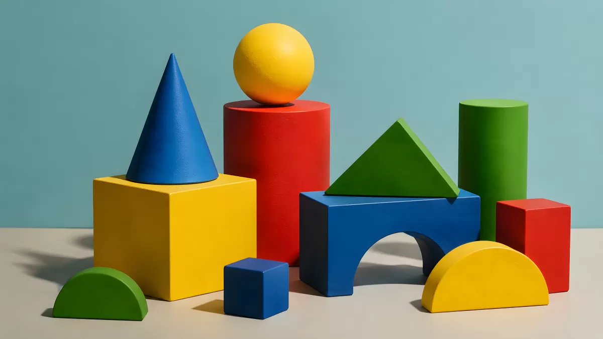 Bunte Holzbausteine in verschiedenen geometrischen Formen