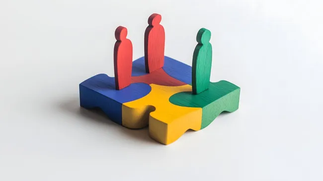 Bunte Holzfiguren - Symbol für Teamwork und Diversity