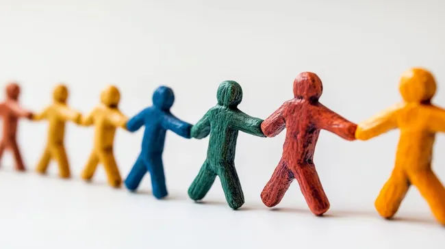 Bunte Holzfiguren, Symbol für Zusammenhalt und Einheit