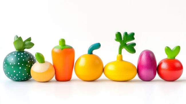 Bunte Holzspielzeug-Gemüse und -Früchte