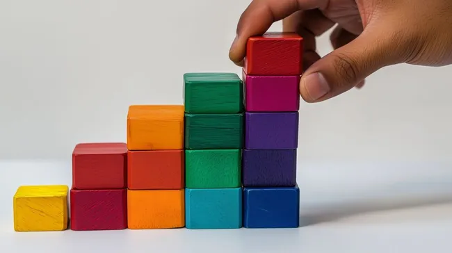 Bunte Holzwürfel in aufsteigender Reihe