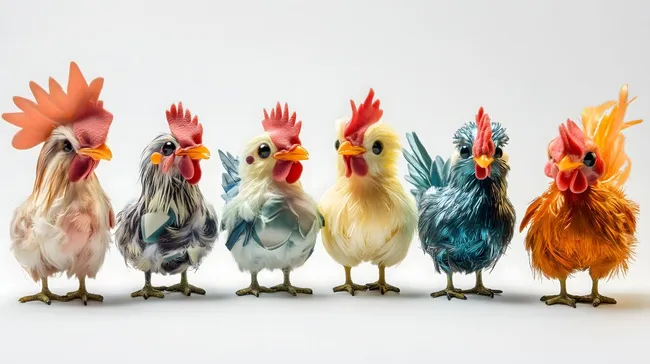 Bunte Hühnchen in Pastelltönen