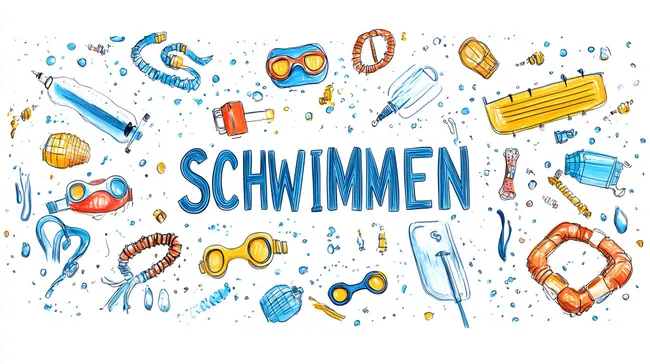 Bunte Illustration von Schwimmausrüstung und Zubehör