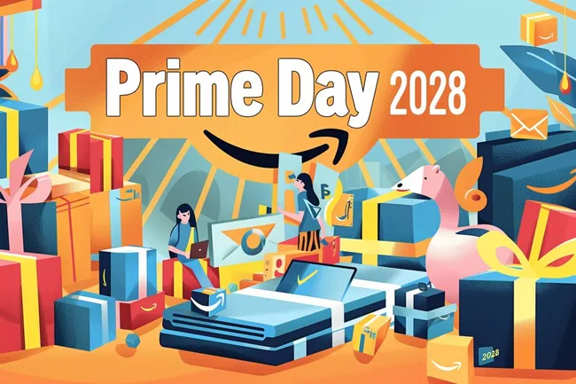 Bunte Illustration zum Amazon Prime Day 2028