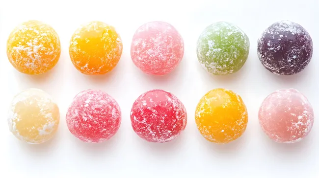 Bunte japanische Mochikuchen auf weißem Hintergrund