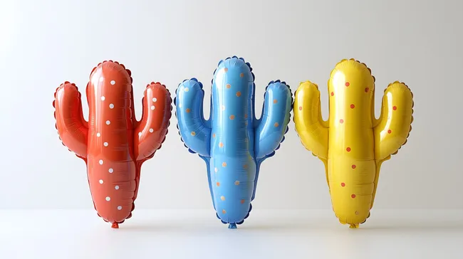 Bunte Kaktus-Luftballons in stimmungsvoller Anordnung