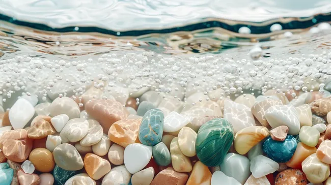 Bunte Kieselsteine in kristallklarem Bergwasser