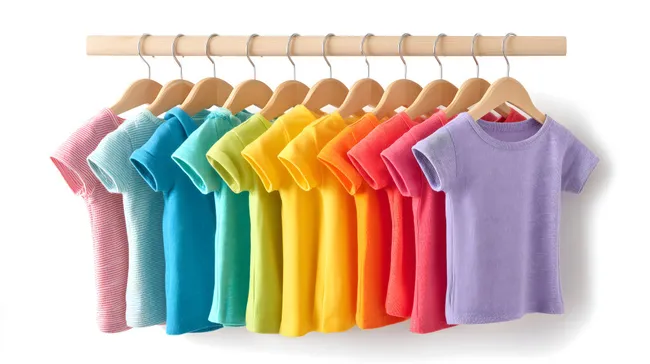 Bunte Kinderkleidung auf Kleiderbügeln
