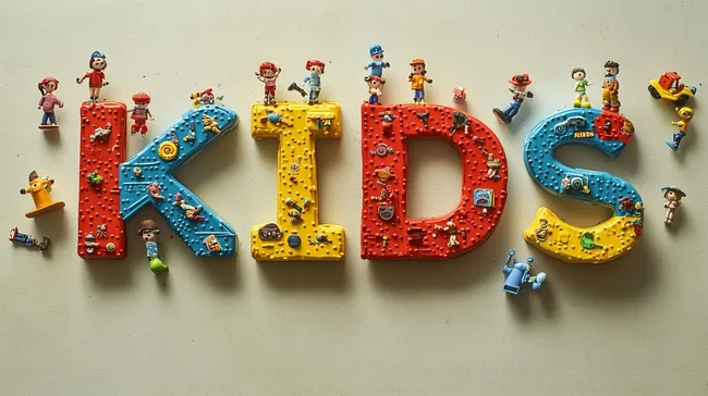 Bunte Kinderwelt aus Spielzeugen und Cartoon-Figuren