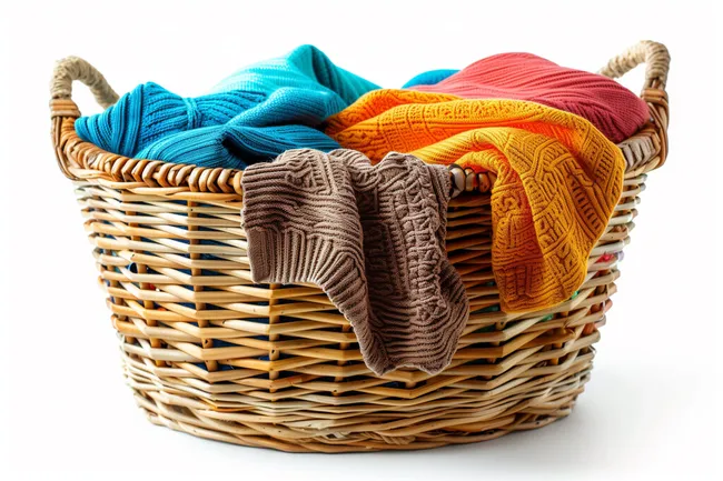 Bunte Kleidung in Weidenkorb