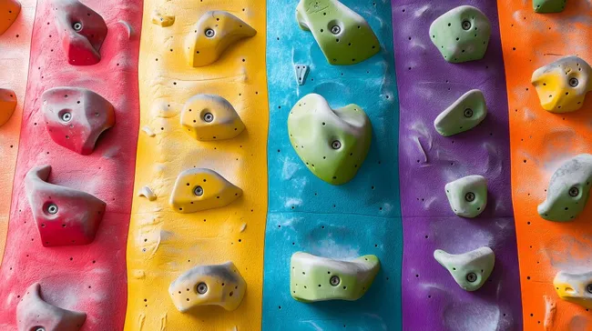 Bunte Kletterwand für Anfänger mit Griffen