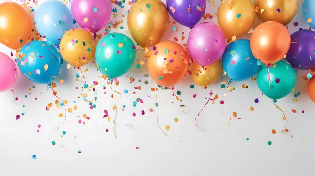 Bunte Konfetti-Luftballons auf weißem Hintergrund