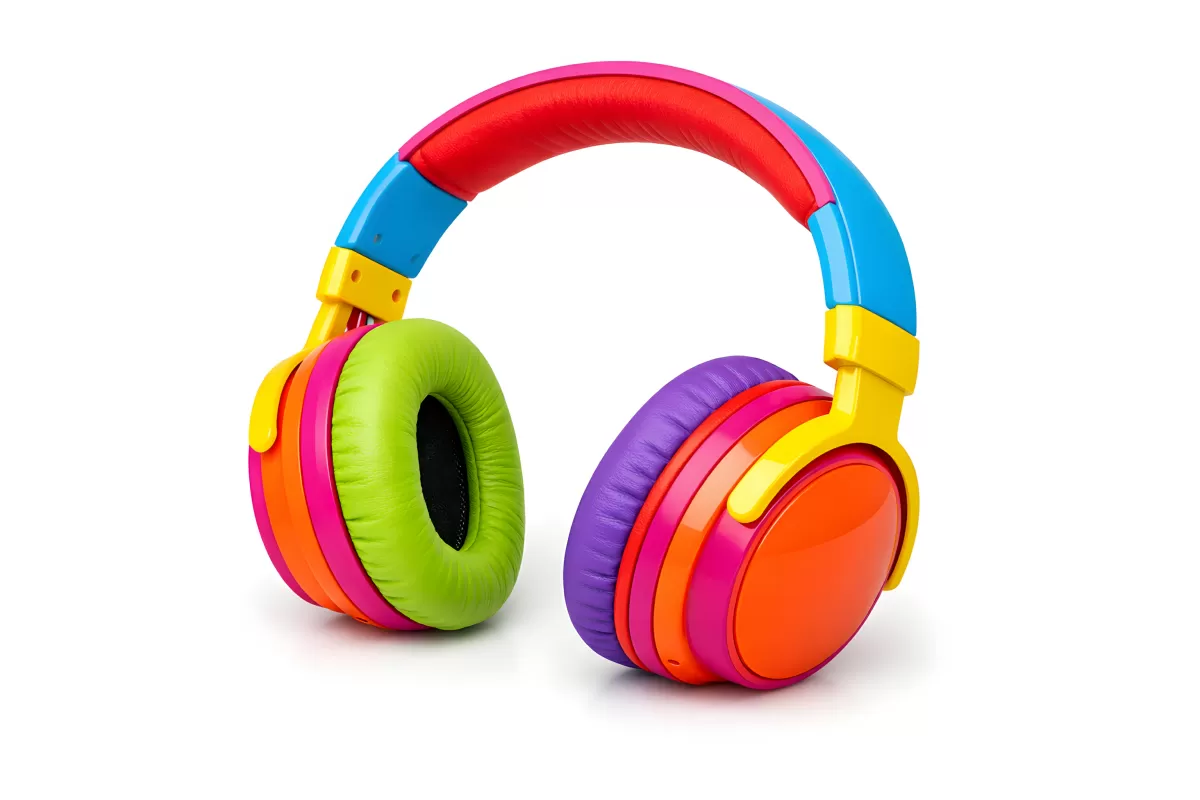 Bunte Kopfhörer in leuchtenden Regenbogenfarben