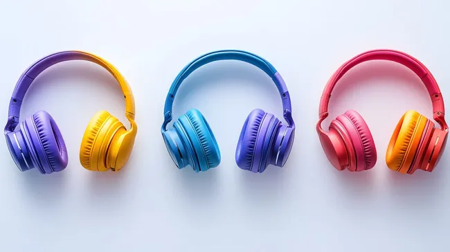 Bunte Kopfhörer in Regenbogenfarben