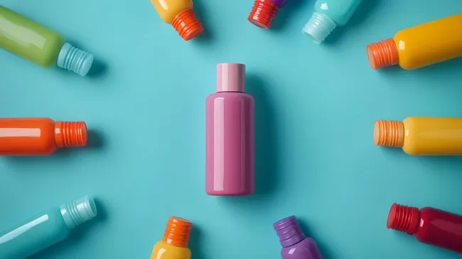 Bunte Kosmetikflaschen auf frischem Hintergrund