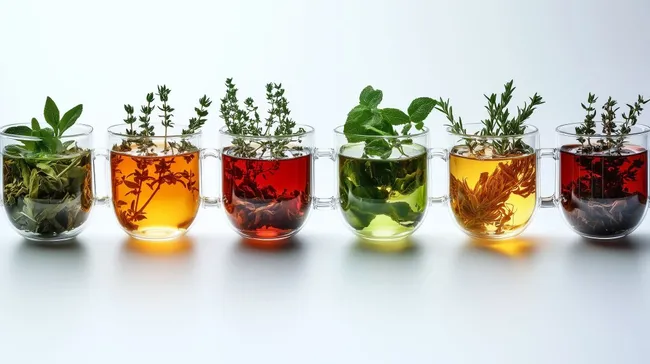 Bunte Kräutertee-Kreation in Gläsern