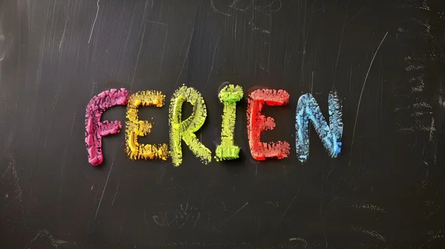 Bunte Kreidekunst mit Schriftzug 'FERIEN'