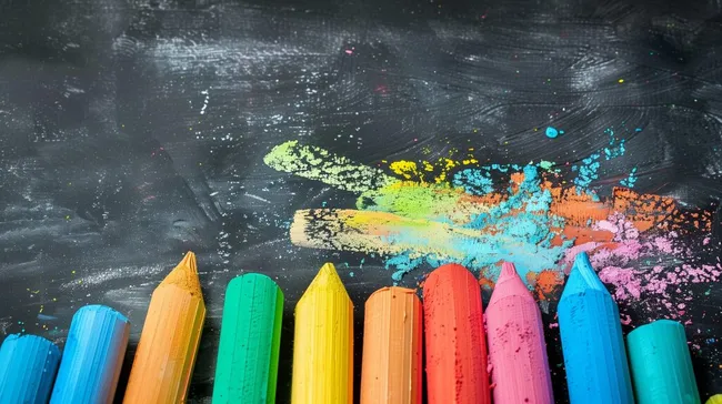 Bunte Kreidezeichnung auf schwarzer Kreidetafel