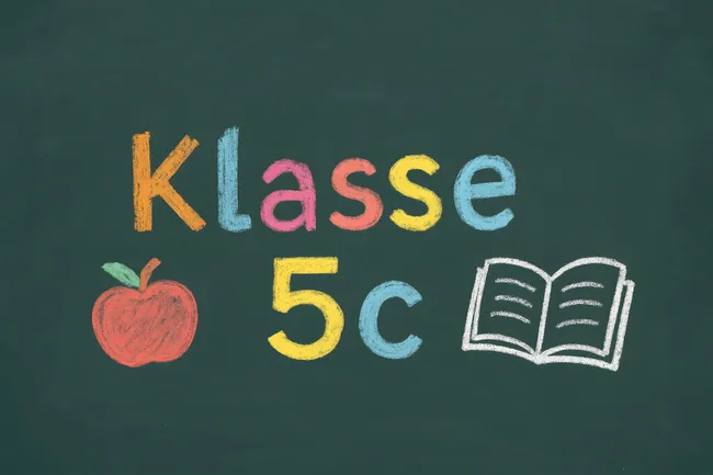 Bunte Kreidezeichnung einer Schulklasse