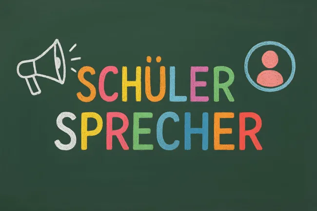 Bunte Kreidezeichnung 'Schülersprecher' mit Megafon-Symbol