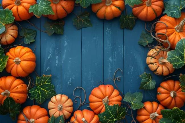 Bunte Kürbisdekoration auf dunklem Holzhintergrund