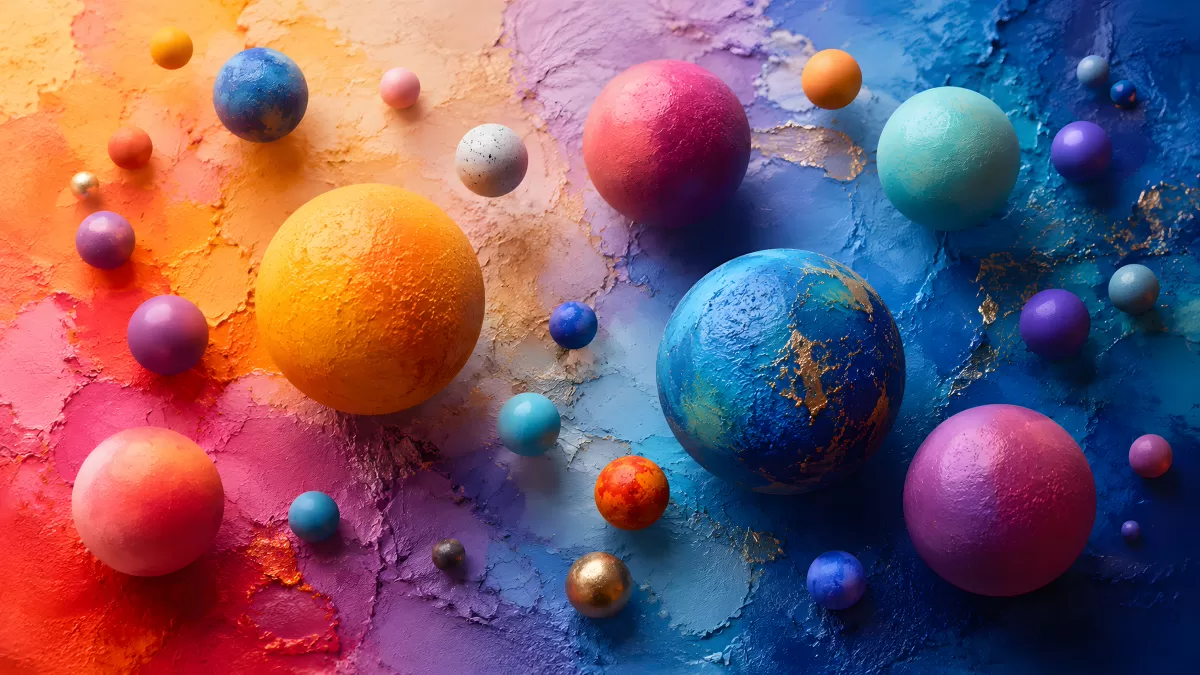 Bunte Kugeln auf farbenfrohem Strukturhintergrund