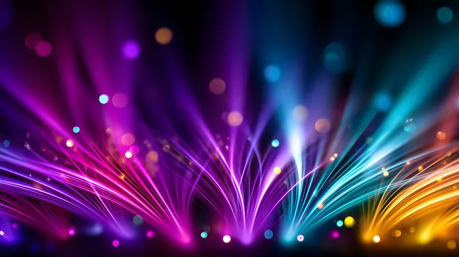 Bunte Lichtfasern mit leuchtenden Partikeln