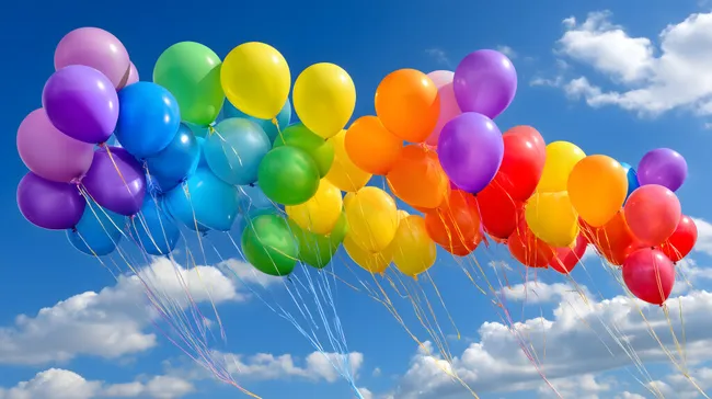 Bunte Luftballons im blauen Himmel