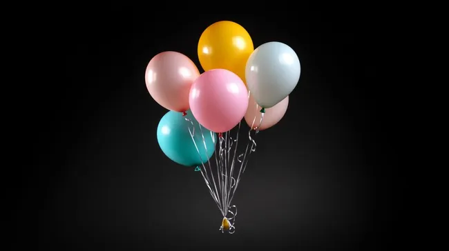 Bunte Luftballons in pastelligen Farbtönen auf schwarzem Hintergrund