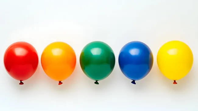 Bunte Luftballons in Reih und Glied