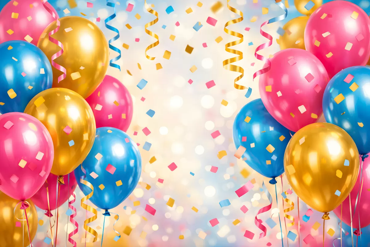 Bunte Luftballons mit Konfetti und Luftschlangen