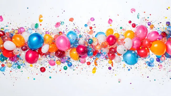 Bunte Luftballons und Konfetti in feierlicher Atmosphäre