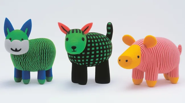 Bunte, lustige Filztiere in unterschiedlichen Formen und Farben