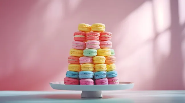 Bunte Macarons auf einer Servierplatte